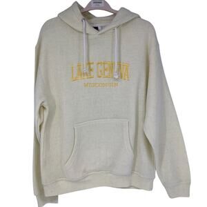 Comfortex USA Womens Large Beige Lake Geneva Wisconsin Hoodie Sweatshirt HR4-8